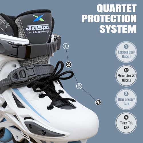 jaspo Hylux Professional Inline Unisexyouth Skates | ABEC-7 Bearings, 80mm 85A Wheels, Aluminium Frame, Hard Shell Boot | Speed Skating Roller Blades for Adults & Teens,White - Image 4