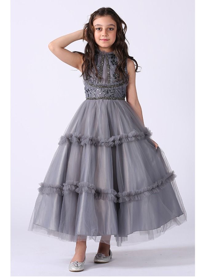 Modern Design Pantie Dress Of Tulle Material On A High Neck Decorated With Sequins And Inlaid With Hand Embroidery On A Thin Belt Embroidered From The Bottom, A Wide Cut  - Image 2