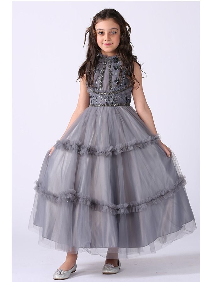 Modern Design Pantie Dress Of Tulle Material On A High Neck Decorated With Sequins And Inlaid With Hand Embroidery On A Thin Belt Embroidered From The Bottom, A Wide Cut  - Image 1