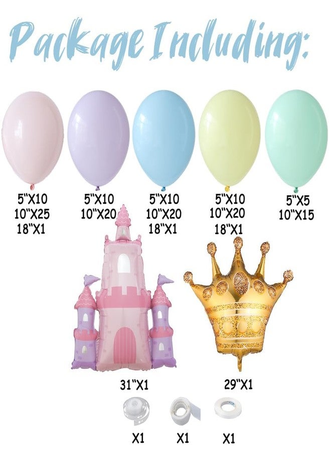GIHOO Princess Birthday Party Decorations 150Pcs Pastel Macaron Balloon Arch Garland Kit with Crown and Castle Foil Balloon for Princess Theme Birthday Baby Shower Party Decorations - Image 2