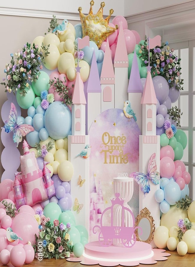 GIHOO Princess Birthday Party Decorations 150Pcs Pastel Macaron Balloon Arch Garland Kit with Crown and Castle Foil Balloon for Princess Theme Birthday Baby Shower Party Decorations - Image 1