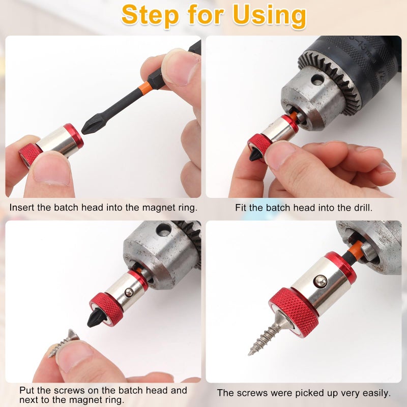 KINYFY 6 Pcs Strong Magnetic Screw Ring with 3 Pcs Ph2 Screwdriver Bit Set, 1/4 Inch/6.35 mm Universal Magnetizer Screw Removable for Hex Screwdriver and Power Bits - Image 3