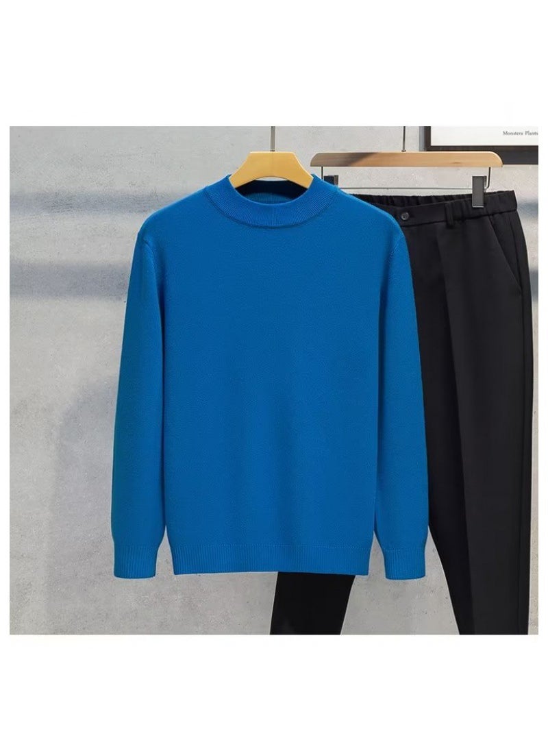 Generic - Mens Autumn Winter Fashionable Simple Round Neck Knitted Top Sweater Elastic Comfortable Soft Color Versatile Sleeve Sweatshirt Dark blue - Image 1