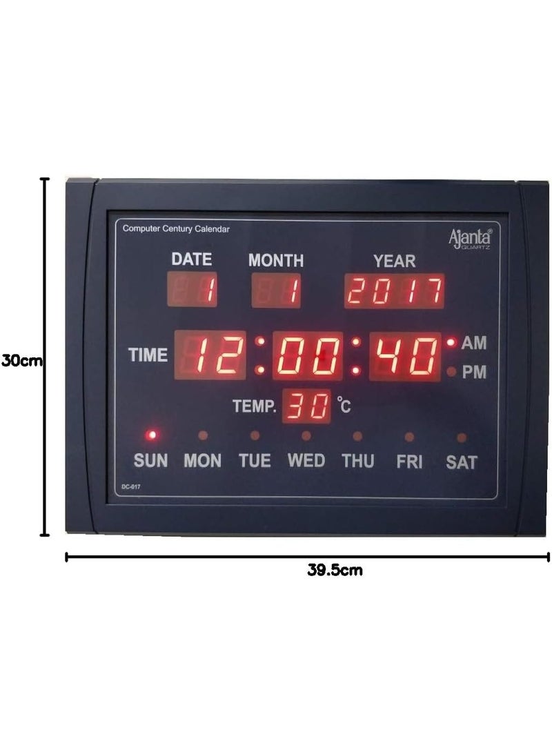 أجانتا Ajanta Digital Wall Clock – Red LED Display with Glass Front – 39.5cm x 30cm – Black Body, Abstract Design – Modern Digital Clock for Home, Office & Living Room (Model DC-017) - Image 2