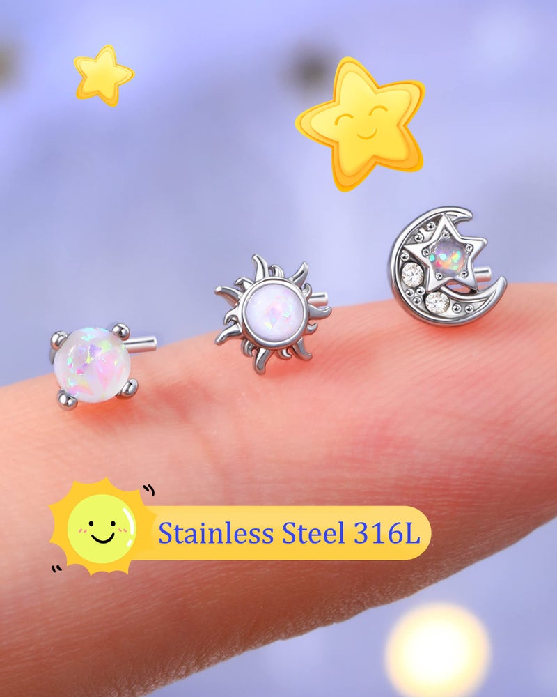 Melighting MeIighting Nose Rings 20G Moon Nose Studs Stainless Steel 316L Sun Nose Piercing Jewelry L Shaped for Women Men Body Piercing Jewelry - Image 3