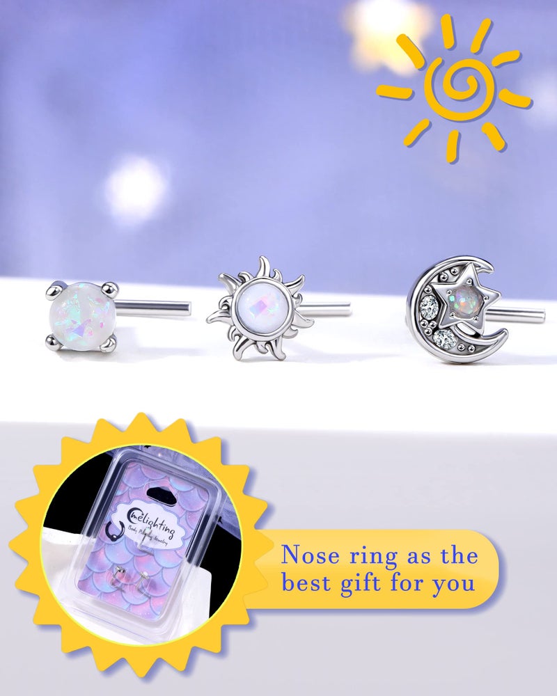 Melighting MeIighting Nose Rings 20G Moon Nose Studs Stainless Steel 316L Sun Nose Piercing Jewelry L Shaped for Women Men Body Piercing Jewelry - Image 2