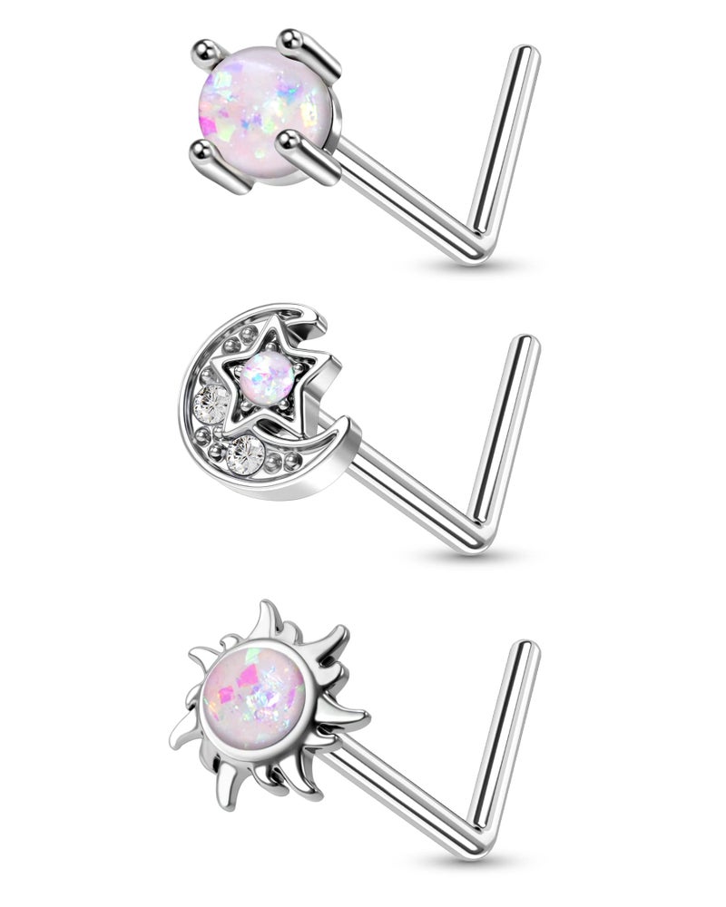 Melighting MeIighting Nose Rings 20G Moon Nose Studs Stainless Steel 316L Sun Nose Piercing Jewelry L Shaped for Women Men Body Piercing Jewelry - Image 1