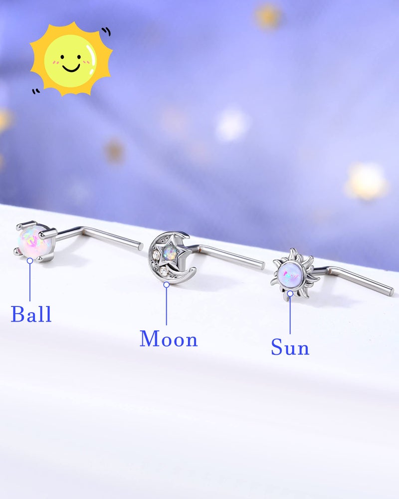 Melighting MeIighting Nose Rings 20G Moon Nose Studs Stainless Steel 316L Sun Nose Piercing Jewelry L Shaped for Women Men Body Piercing Jewelry - Image 4