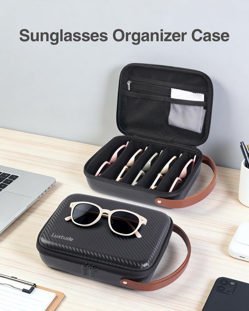 Luxtude Travel Sunglasses Organizer Case for Women Men, Glasses Case Multiple Pairs w/Adjustable Slots, Hard Shell Sunglass Storage Cases, Multiple Eyeglass Organizer for Camping/Road Trip/Beach - Image 2