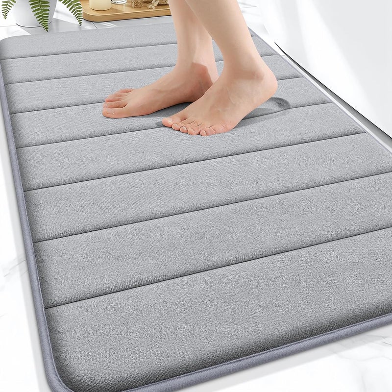 OLANLY Memory Foam Bath Mat 30x20, Super Soft and Absorbent Bathroom Rugs | Grey, Quick Dry Bath Rug, Machine Washable Shower Floor Mats, Bathmat Carpet for Bathroom Floor, Tub and Shower - Image 1