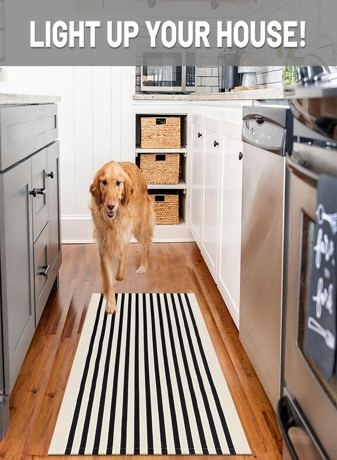 IOHOUZE Black and Tan Striped Rug 2.3'x3.6' Front Door Rugs Outdoor, Small Washable Area Rug for Front Porch, Spring Summer Welcome Mats Outdoor Indoor, Doormat for Entryway Porch Entrance - Image 3
