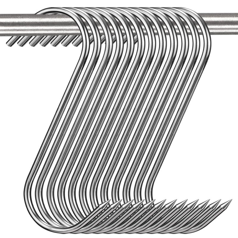 LayHyand 12 Pcs Meat Hooks, 5 Inch Butcher Hooks Stainless Steel (4MM Diameter), S Shaped Meat Processing Hooks for Hanging Bacon, Sausage, Hunting Smoking Ribs, Drying, Grillling BBQ For Kitchen, Market - Image 1
