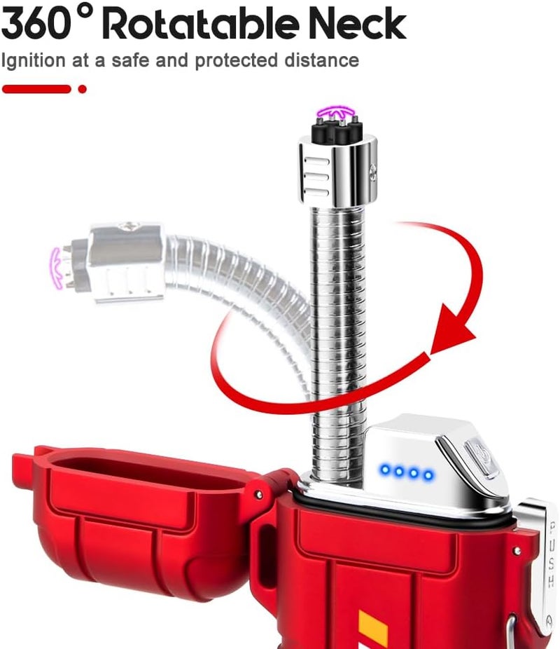 LCFUN Electric Dual Arc Lighter USB Rechargeable, Windproof Plasma Lighters with LED Battery Indicator, Waterproof Flashlight Lighter with Whistle Lanyard for Camping, Survival Gear Gifts for Men - Image 2