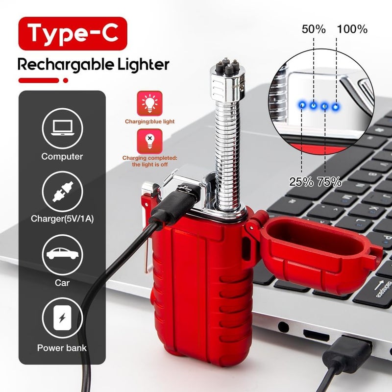 LCFUN Electric Dual Arc Lighter USB Rechargeable, Windproof Plasma Lighters with LED Battery Indicator, Waterproof Flashlight Lighter with Whistle Lanyard for Camping, Survival Gear Gifts for Men - Image 4