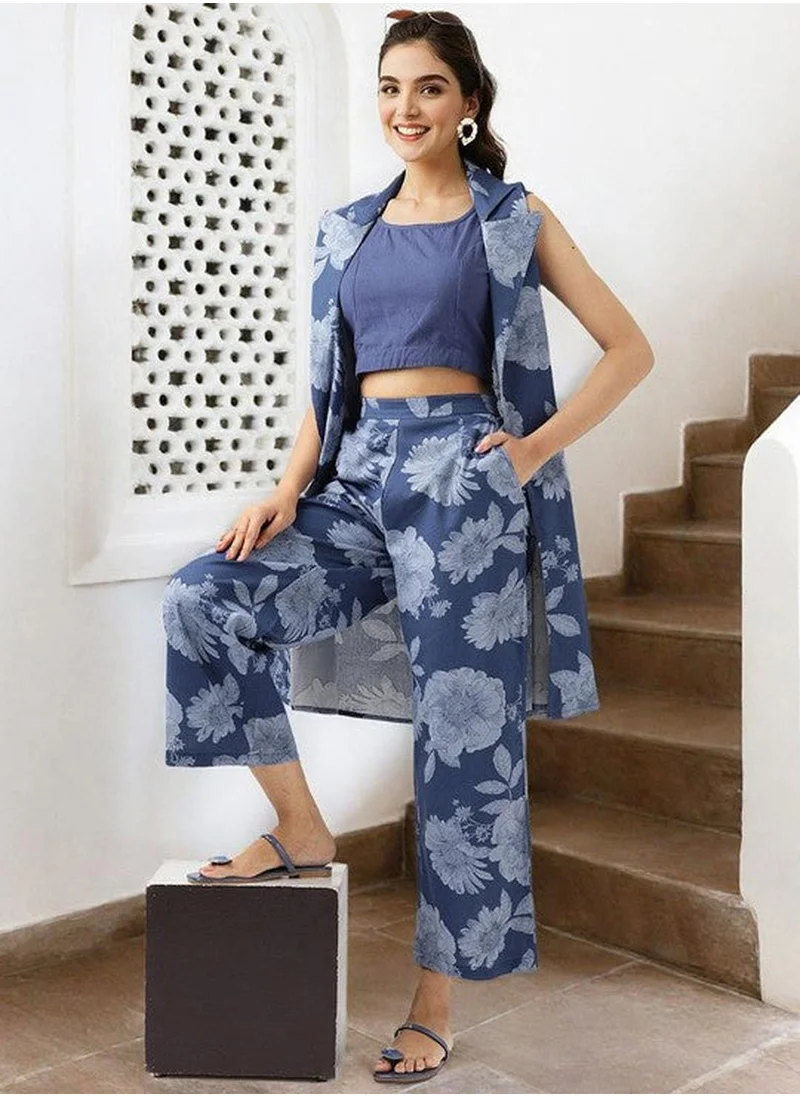 آي شين Regular Fit Embellished Pattern Round Neck Neck Three-Quarter Sleeve Navy Colour Knitted Cotton Co-Ords Set for Women with Mid-Rise Closure - Blending Tradition with Modern Style