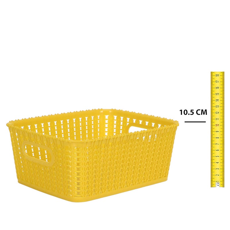 Cutting EDGE Plastic Multipurpose Sturdy Storage Baskets for Cosmetics Office Fruit Vegetable Bathroom Stationary Home Basket with Handle YellowSet of 2 Small - Image 3