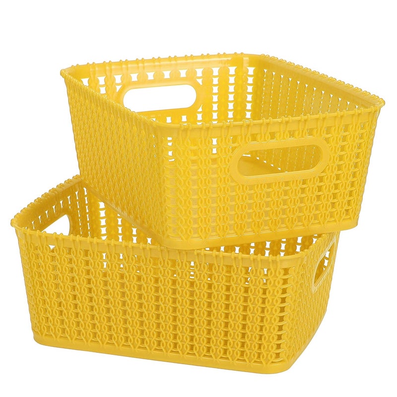 Cutting EDGE Plastic Multipurpose Sturdy Storage Baskets for Cosmetics Office Fruit Vegetable Bathroom Stationary Home Basket with Handle YellowSet of 2 Small - Image 1