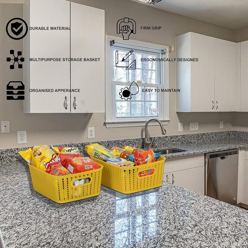 Cutting EDGE Plastic Multipurpose Sturdy Storage Baskets for Cosmetics Office Fruit Vegetable Bathroom Stationary Home Basket with Handle YellowSet of 2 Small - Image 5