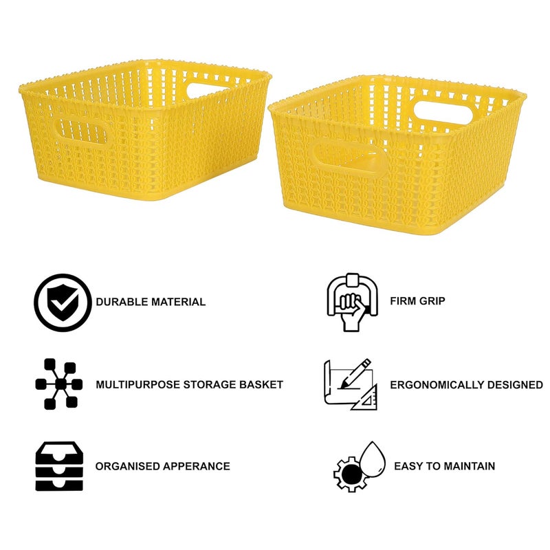 Cutting EDGE Plastic Multipurpose Sturdy Storage Baskets for Cosmetics Office Fruit Vegetable Bathroom Stationary Home Basket with Handle YellowSet of 2 Small - Image 4