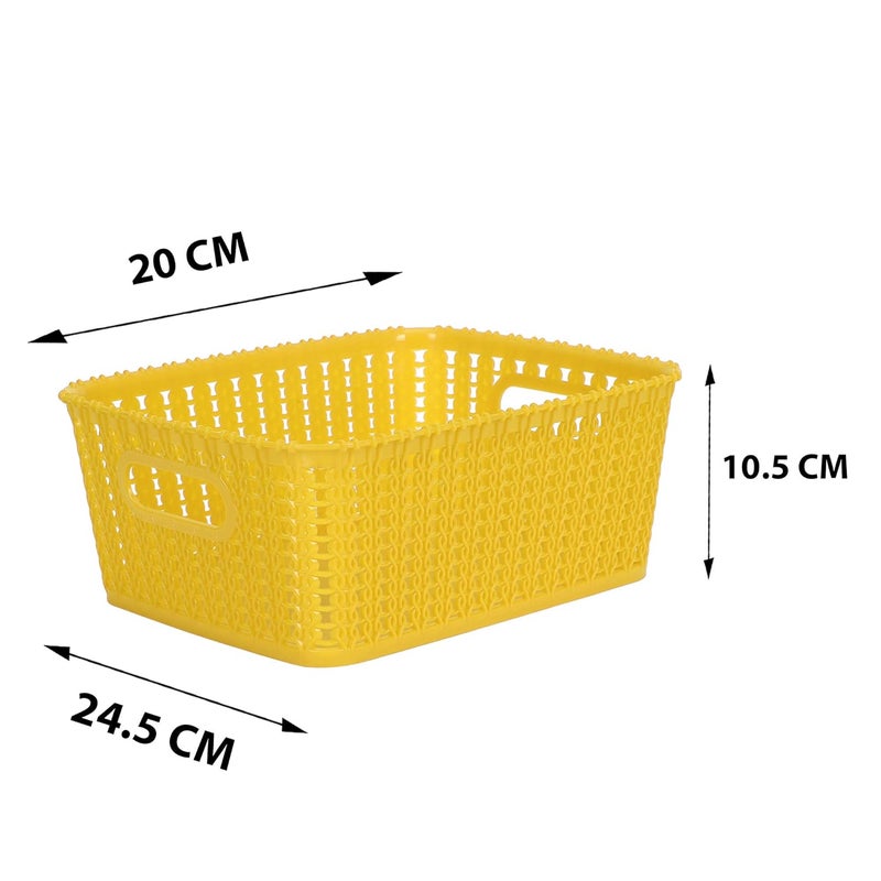 Cutting EDGE Plastic Multipurpose Sturdy Storage Baskets for Cosmetics Office Fruit Vegetable Bathroom Stationary Home Basket with Handle YellowSet of 2 Small - Image 2