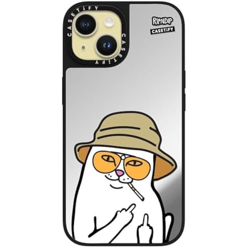 Casetify Mirror Case for iPhone 15 【RipNDip Colab/Reflective / 4.9ft Drop Protection/Compatible with Magsafe】 - Nermal S Thompson - Silver on Black - Image 2