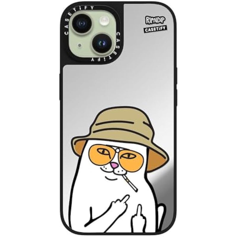 Casetify Mirror Case for iPhone 15 【RipNDip Colab/Reflective / 4.9ft Drop Protection/Compatible with Magsafe】 - Nermal S Thompson - Silver on Black - Image 3