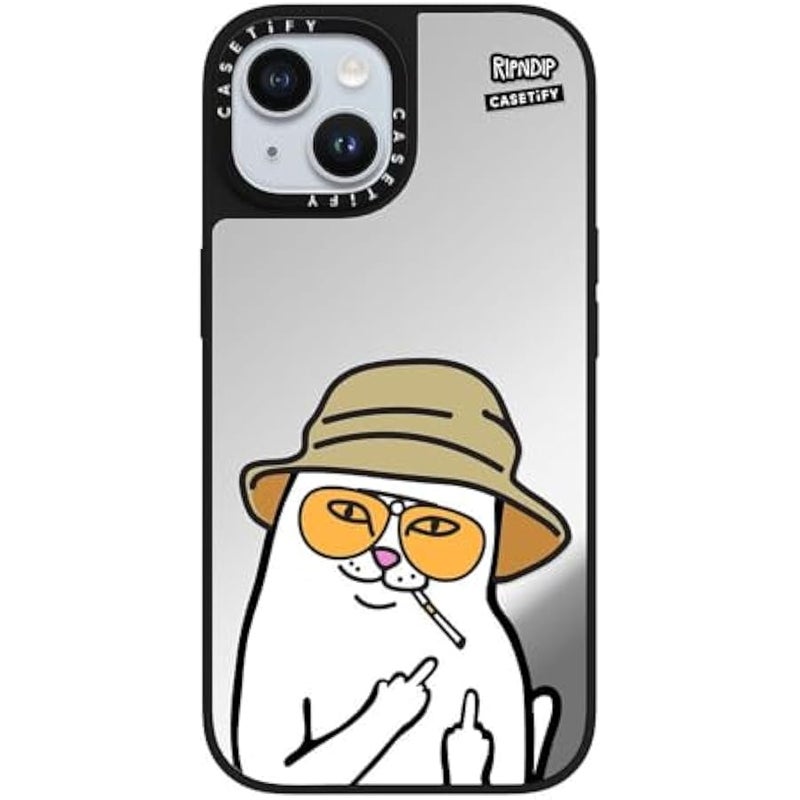 Casetify Mirror Case for iPhone 15 【RipNDip Colab/Reflective / 4.9ft Drop Protection/Compatible with Magsafe】 - Nermal S Thompson - Silver on Black - Image 4