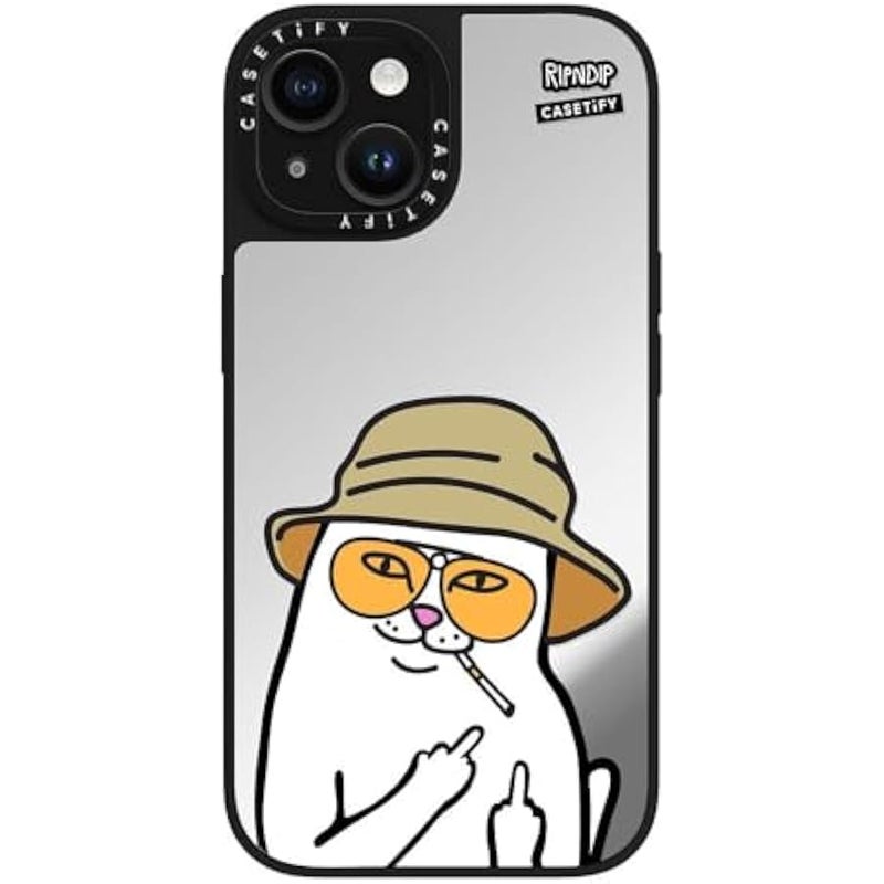 Casetify Mirror Case for iPhone 15 【RipNDip Colab/Reflective / 4.9ft Drop Protection/Compatible with Magsafe】 - Nermal S Thompson - Silver on Black - Image 5