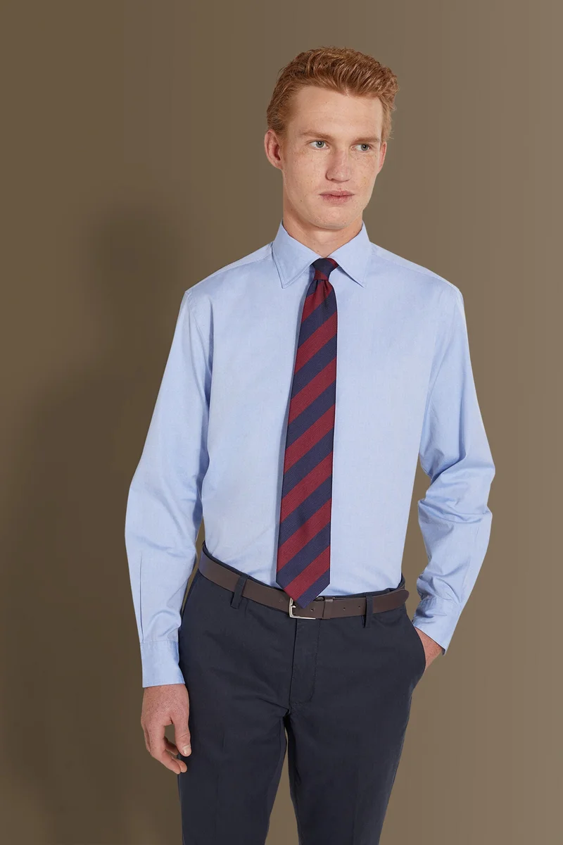 دوبل غانغر Classic washed shirt french collar pin point fabric - Sky