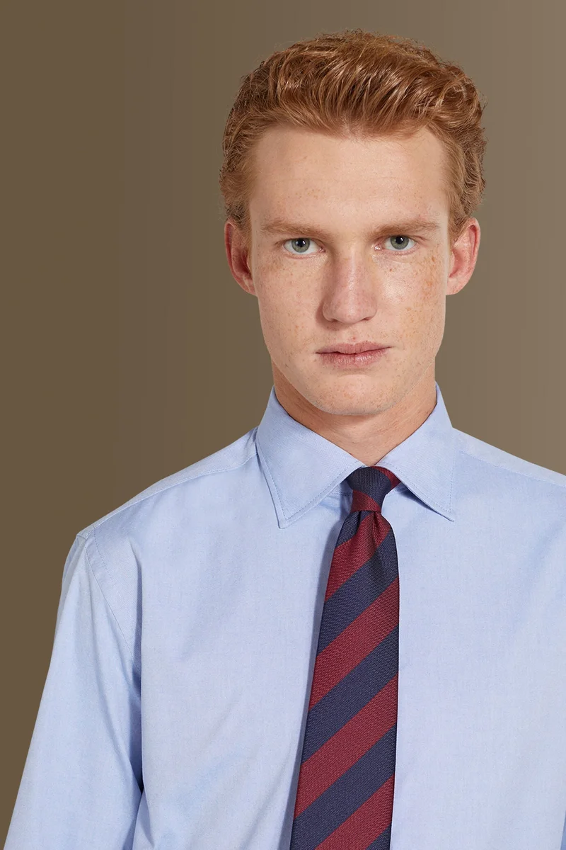 دوبل غانغر Classic washed shirt french collar pin point fabric - Sky