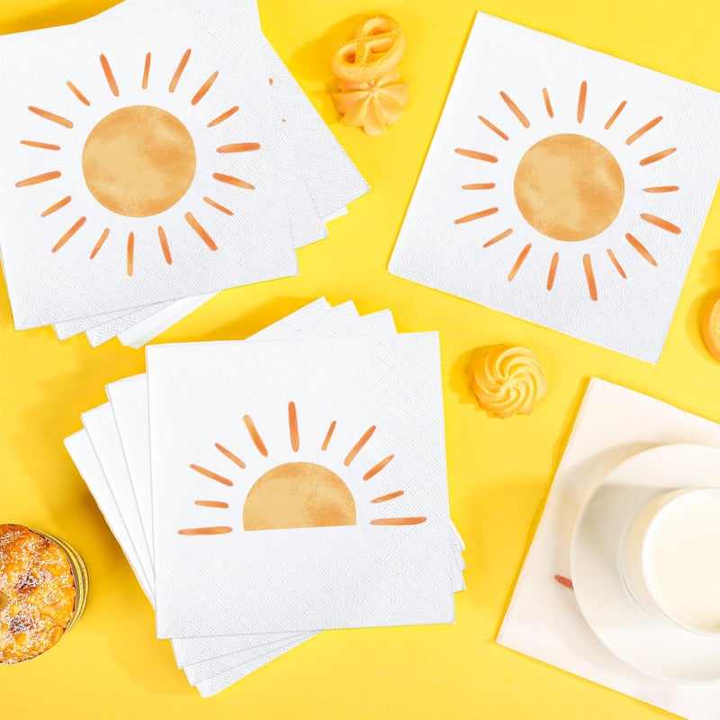 peony man 100 PCS Boho Sun Paper Napkins First Trip Around The Sun Birthday Party Napkin Boho Hippie Sunshine Disposable Luncheon Napkins for Baby Shower Birthday Party Supplies  6.5 x 6.5 inch - Image 3