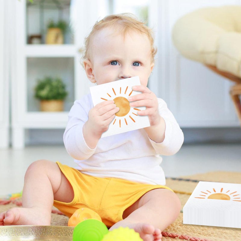 peony man 100 PCS Boho Sun Paper Napkins First Trip Around The Sun Birthday Party Napkin Boho Hippie Sunshine Disposable Luncheon Napkins for Baby Shower Birthday Party Supplies  6.5 x 6.5 inch - Image 4