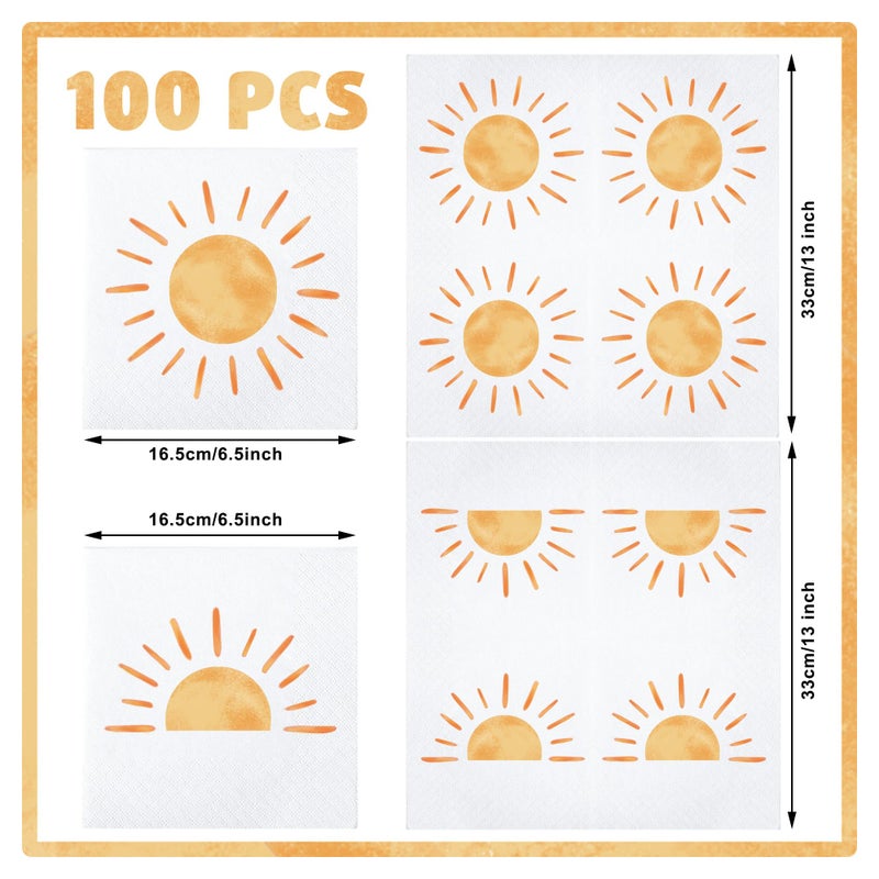 peony man 100 PCS Boho Sun Paper Napkins First Trip Around The Sun Birthday Party Napkin Boho Hippie Sunshine Disposable Luncheon Napkins for Baby Shower Birthday Party Supplies  6.5 x 6.5 inch - Image 1