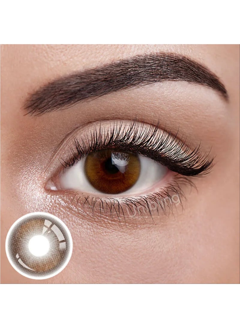 Unibling Almond Brown Yearly Colored Contact Lenses, Unisex Cosmetic Contact Lenses, Enlargement Collection, Light Brown, With Case - Image 2