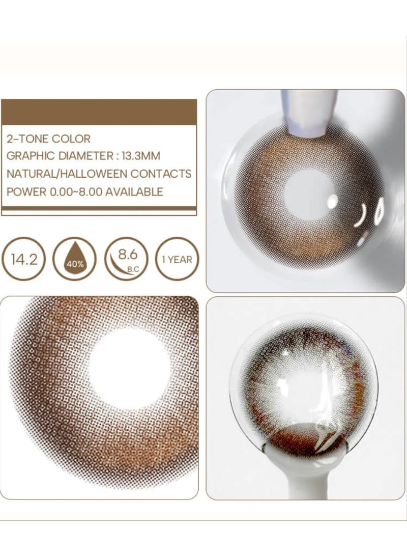 Unibling Almond Brown Yearly Colored Contact Lenses, Unisex Cosmetic Contact Lenses, Enlargement Collection, Light Brown, With Case - Image 3
