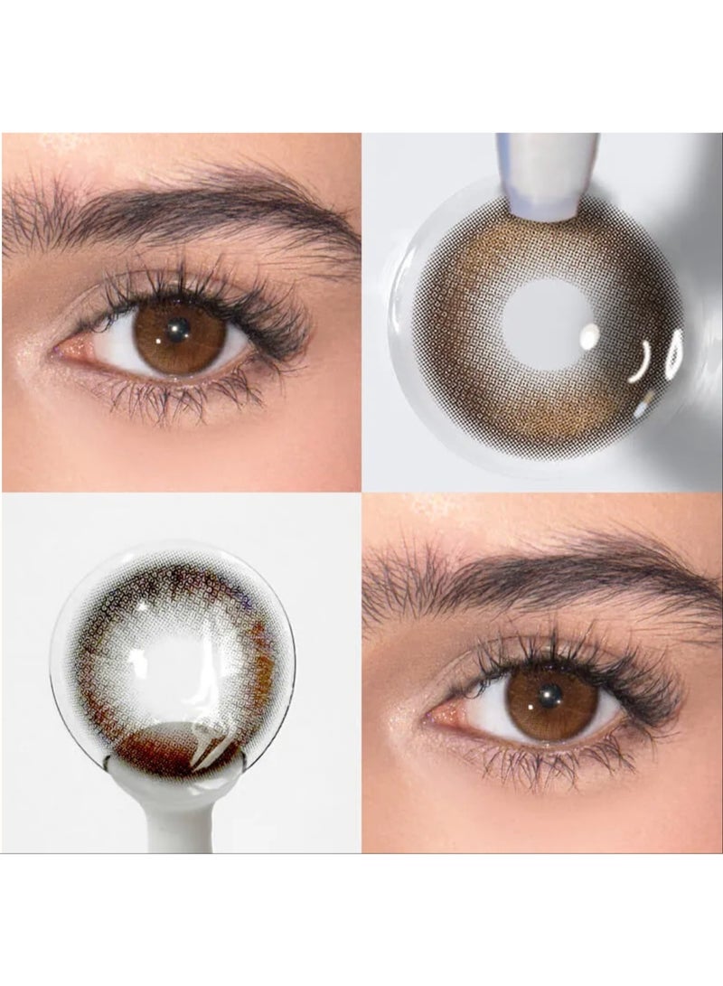Unibling Almond Brown Yearly Colored Contact Lenses, Unisex Cosmetic Contact Lenses, Enlargement Collection, Light Brown, With Case - Image 1