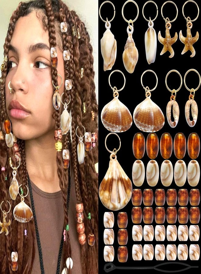 VENOFEN 50PCS Shell Hair Jewelry for Braids Acrylic Starfish Loc Dreadlock Charms Tansparent Brown White Braid Beads Large Size Hair Tube Bead for Women - Image 1