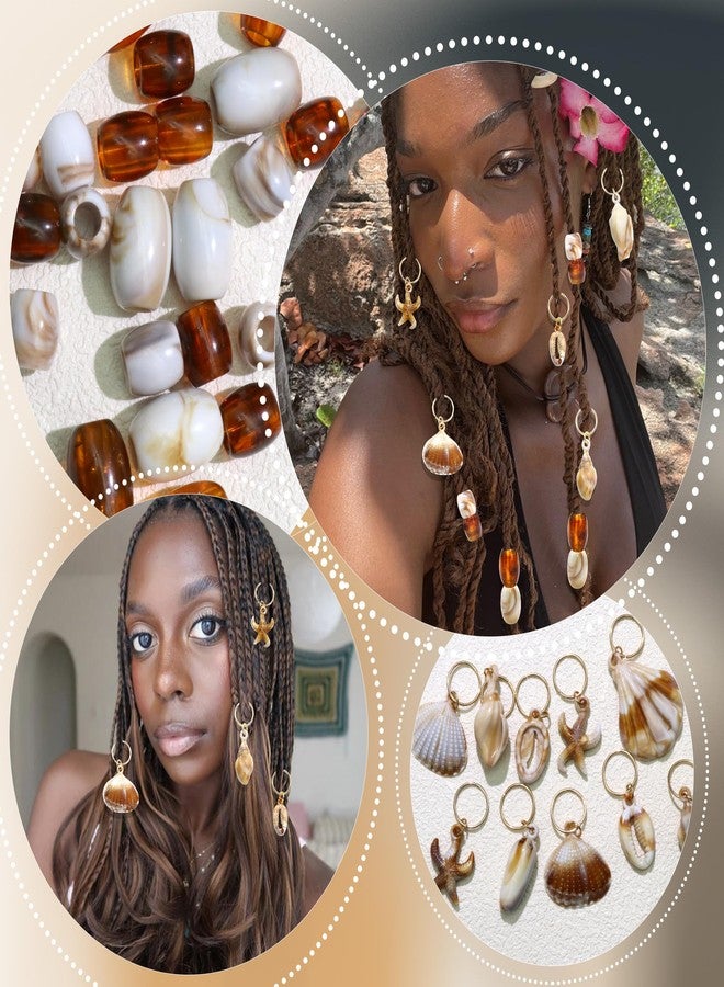 VENOFEN 50PCS Shell Hair Jewelry for Braids Acrylic Starfish Loc Dreadlock Charms Tansparent Brown White Braid Beads Large Size Hair Tube Bead for Women - Image 3