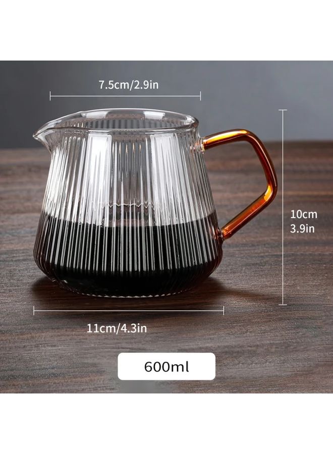 Heat Resistant Striped Glass Coffee Carafe With Handle 600ml Pitcher For Pour Over Coffee And Tea Easy Clean - Image 3