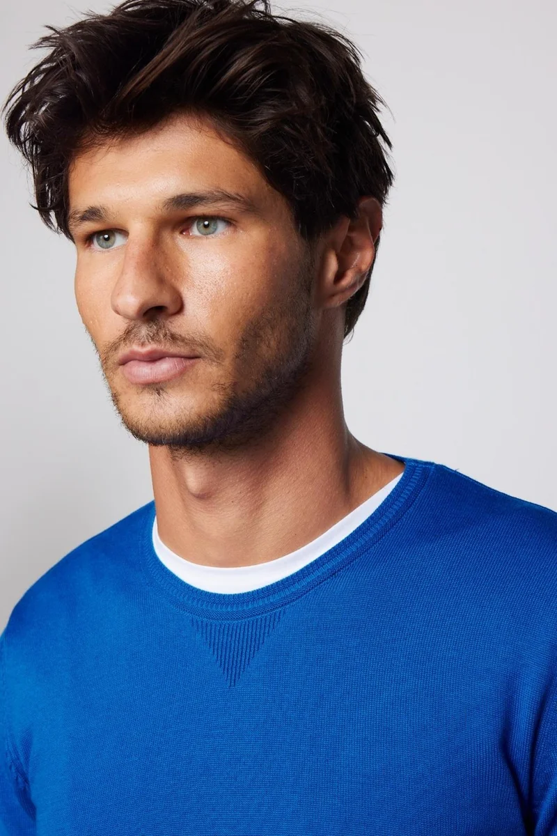Tudors Slim Fit Crew Neck Blue Men's Sweater
