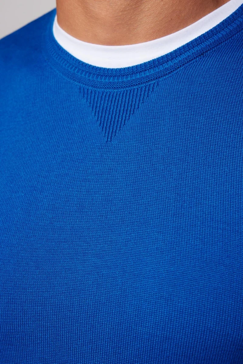 Tudors Slim Fit Crew Neck Blue Men's Sweater