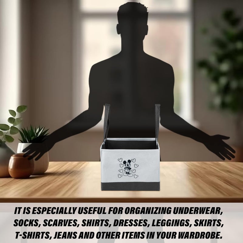 Kuber Industries Disney Mickey Drawer Storage Box Storage Box for Clothes Wardrobe Organizer for Books Closet Box with Handle Clothes Drawer Organizer Small Pack of 2 Gray Black - Image 3