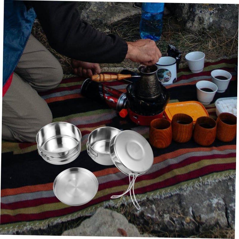 Stainless Steel Camping Cookware Set Portable Lightweight Pot for Outdoor Hiking Picnic - Image 3