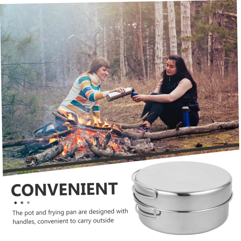 Stainless Steel Camping Cookware Set Portable Lightweight Pot for Outdoor Hiking Picnic - Image 5