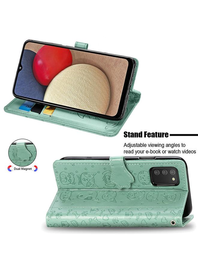 اس-توب جراب لهاتف Samsung Galaxy A03s مقاس 166 مم، جراب جلدي أفقي منقوش عليه قطة وكلب لطيف مع حامل وفتحات للبطاقات ومحفظة وحبل تعليق - Image 4