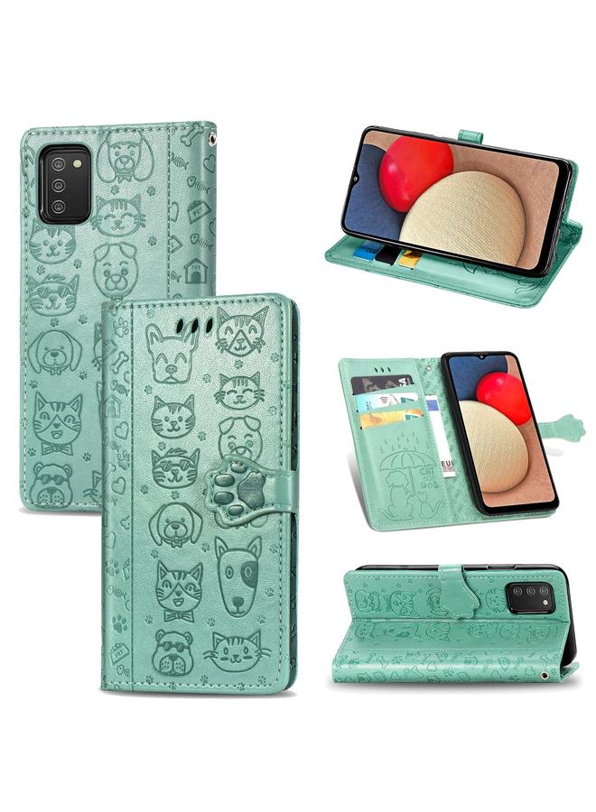 اس-توب جراب لهاتف Samsung Galaxy A03s مقاس 166 مم، جراب جلدي أفقي منقوش عليه قطة وكلب لطيف مع حامل وفتحات للبطاقات ومحفظة وحبل تعليق - Image 1