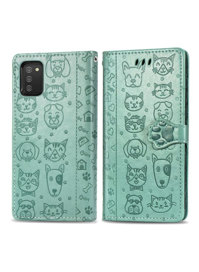 اس-توب جراب لهاتف Samsung Galaxy A03s مقاس 166 مم، جراب جلدي أفقي منقوش عليه قطة وكلب لطيف مع حامل وفتحات للبطاقات ومحفظة وحبل تعليق - Image 2