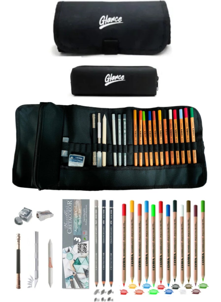 Glance - Roll Pencil Case Sketch Set Lyra Rembrandt Aquarell Colored Pencil Sketch Set - Image 1