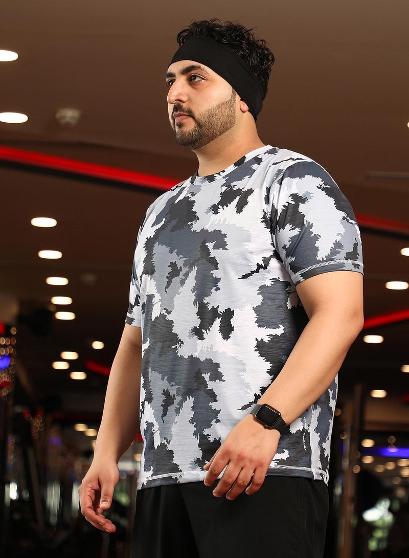 Instafab Plus Men's Moon Grey Camouflage Activewear T-Shirt - Image 3