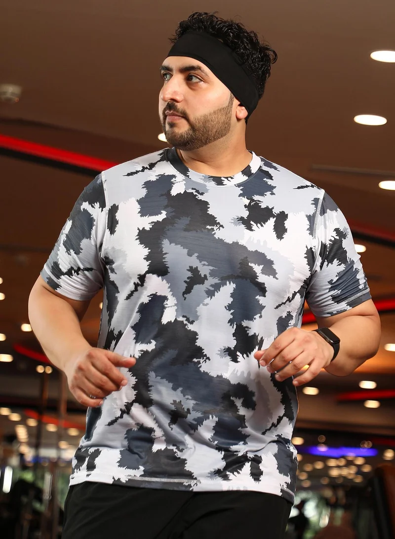 Instafab Plus Men's Moon Grey Camouflage Activewear T-Shirt